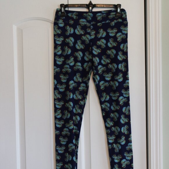 LuLaRoe Disney OS Leggings Navy Blue Scribble Sketch Mickey Multicolor Casual - Picture 1 of 11